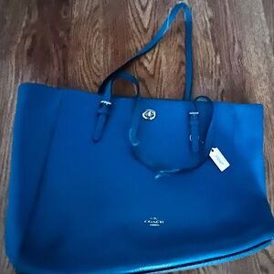 Teal Coach leather tote